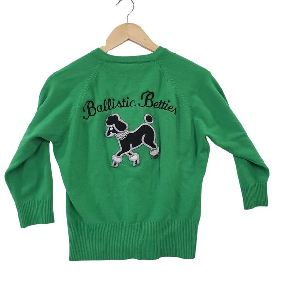 Bad Penny Ballistic Betties Green Poodle Cardigan Sweater XL Y2K Rockabilly - Picture 2 of 7